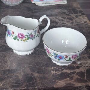 Royal Sutherland Fine Bone China Creamer And Open Sugar Bowl Floral